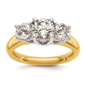 14k Two-tone Three Stone 1/2 carat Center Round and 1/4 carat Side Stone Engagement Ring Mounting