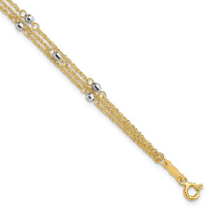 14K Two-Tone Triple Strand Beaded 7.25 inch Bracelet