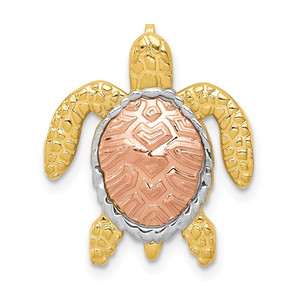 14K Two-Tone w/ White Rhodium Turtle Pendant Slide