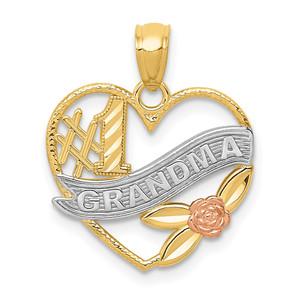 14k Two-tone w/White Rhodium #1 GRANDMA Heart Pendant - K2-7A7A5B75-7091