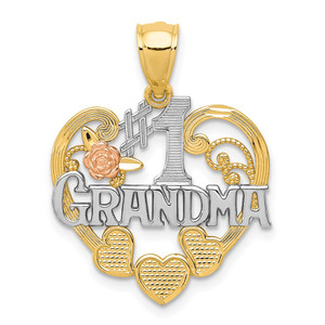 14k Two-tone w/White Rhodium #1 GRANDMA Heart Pendant - K2-C6ACCE15-3260