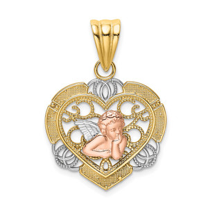 14K Two-tone w/White Rhodium Angel In Heart Charm