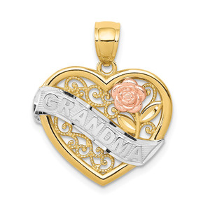 14k Two-tone w/White Rhodium GRANDMA Heart Pendant - K2-D42585D1-8104