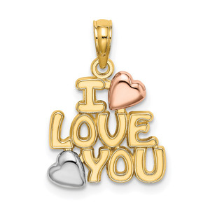 14k Two-tone w/White Rhodium I LOVE YOU w/Hearts Charm