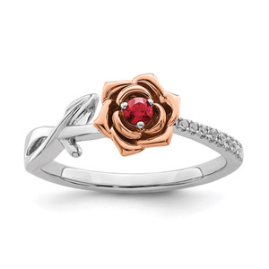 14K Two-tone White & Rose Ruby and Diamond Flower Ring