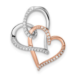 14k Two-tone White and Rose Double Heart Diamond Chain Slide