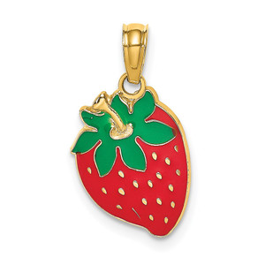 14K W/ Enamel Strawberry With Leaf Charm