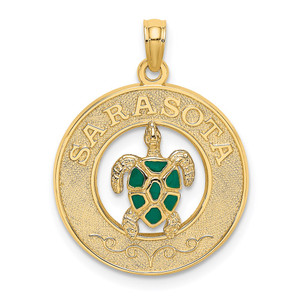 14K w/ Enamel Turtle SARASOTA Circle Charm