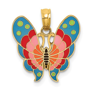 14K w/ Multi-Color Enamel Butterfly Charm
