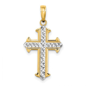 14K w/ Rhodium D/C Cross Charm