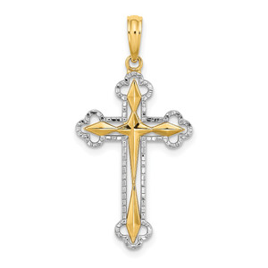 14K W/ Rhodium D/C Reversible Cross Charm