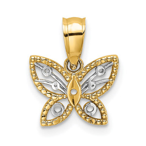 14k w/ Rhodium Diamond-cut Butterfly Charm - K9-4346FCF7-7143