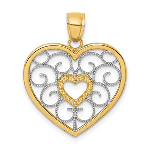 14k w/ Rhodium Filigree Heart Charm