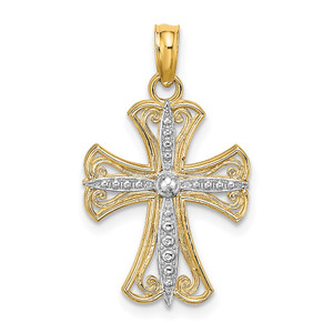14K W/ Rhodium Textured Cross Charm - K9-B40A3CFB-3976
