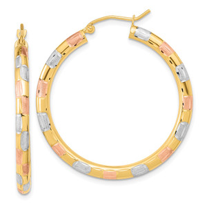 14k w/ White and Rose Rhodium Polished Satin Diamond-cut Hoop Earrings - TF-10A4CA69-6365