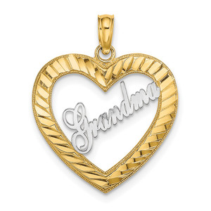 14k w/ White Rhodium Diamond-cut Heart GRANDMA Charm