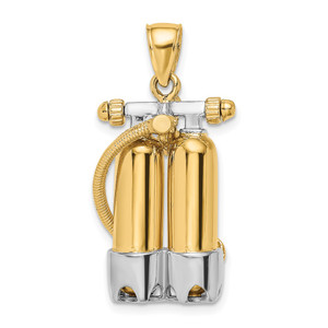14K w/Rhodium 3-D Double Scuba Tanks W/Air Hose Charm