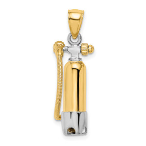 14K w/Rhodium 3-D Single Scuba Tank W/ Hose Charm
