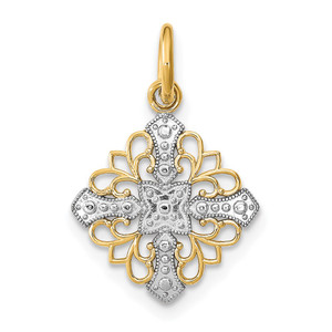 14K w/Rhodium and  D/C Filigree Medallion Charm