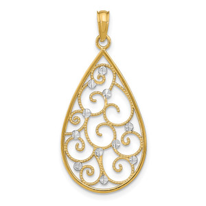14K w/Rhodium Beaded Filigree D/C Teardrop Charm - K9-D6DBB454-5969