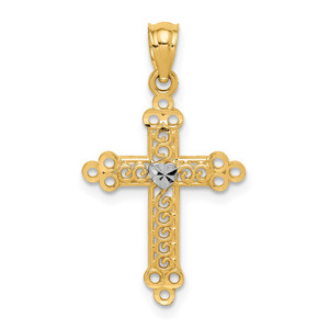 14k w/Rhodium Budded Cross Pendant - C3-D4551F0C-4462