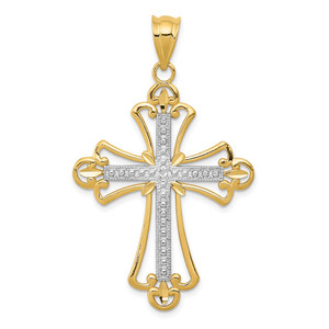 14K w/Rhodium Budded Cross Pendant - K3-92202032-4400