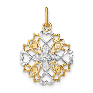 14K w/Rhodium Center Flower and Heart Charm