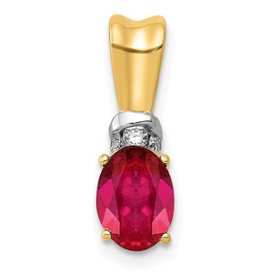 14k w/Rhodium Diamond and .66 Oval Ruby Pendant