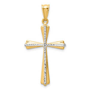 14k w/Rhodium Diamond Cut Cross Pendant - K5-9E50356D-9991