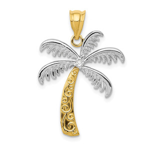 14K w/Rhodium Diamond Palm Tree Pendant