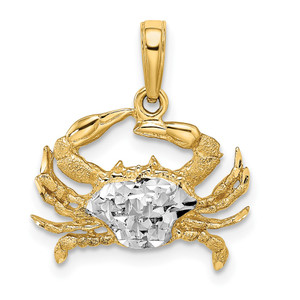 14k w/Rhodium Diamond-cut Blue Crab Pendant