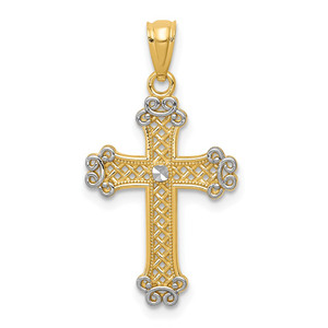 14k w/Rhodium Diamond-cut Filigree Cross Pendant - K6-D656FA38-6210