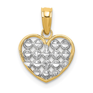 14k w/Rhodium Diamond-cut Heart Charm - K9-72F3F90A-6481