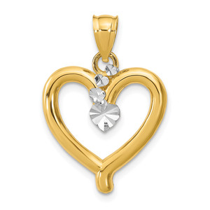 14k w/Rhodium Diamond-cut Heart Charm - K9-C22ACF58-3182