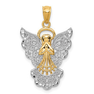 14k w/Rhodium Filigree Angel Pendant - D3-0ADEF998-5273