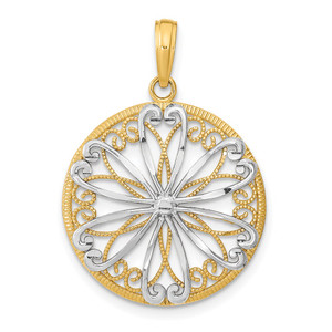 14K w/Rhodium Filigree Center Round Charm - K9-EE4B7CEC-9532