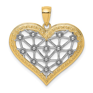 14k w/Rhodium Lattice Center Heart Charm