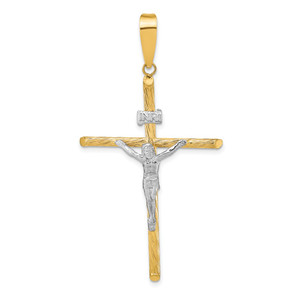 14K w/White Rhod Polished & Textured INRI Crucifix Cross Pendant - K9-BD25C073-3496