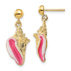 14K White and Pink Enamel Conch Shell Dangle Earrings - TE-5FFED96C-1550