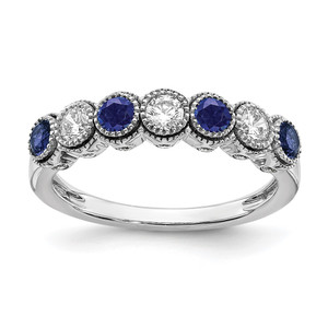 14k White Gold  1/2 carat Lab Grown Diamond VS/SI+ G+ and Lab Created Blue Sapphire Ring