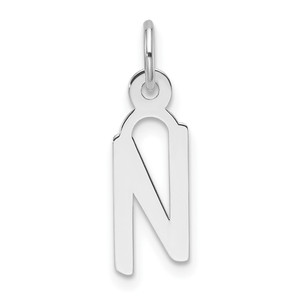 14K White Gold  Slanted Block Letter N Initial Charm