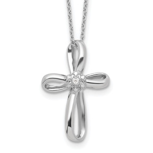 14k White Gold .01 carat Lab Grown Diamond VS/SI+ G+ Complete 18 inch Cross Pendant Necklace