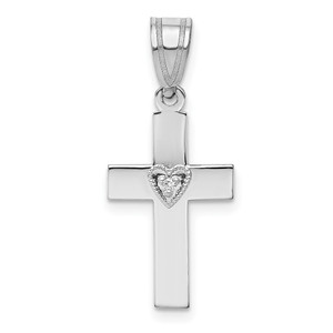 14k White Gold .01ct Diamond Heart Cross Pendant - PM-9916B677-6358