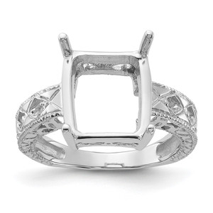14k White Gold .02ct. Diamond & 12x10 Emerald-cut Gemstone Ring Mounting
