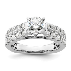 14k White Gold 1 1/10 carat Lab Grown Diamond VS/SI+ G+ 1 carat Center Round Semi Mount Shared Prong Engagement Ring