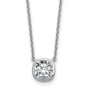 14k White Gold 1 1/2 carat Certified Lab Grown Diamond VS+ F+ Cushion Complete 18 inch Bezel Set Necklace
