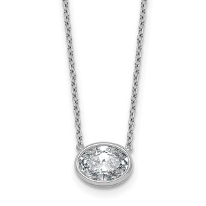 14k White Gold 1 1/2 carat Certified Lab Grown Diamond VS+ F+ Oval Complete 18 inch Bezel Set Necklace