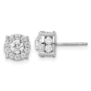 14k White Gold 1 1/2 carat Lab Grown Diamond VS/SI+ G+ Complete Round Fashion Halo Post Earrings