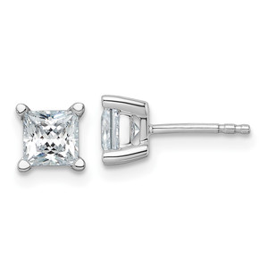 14k White Gold 1 1/2 carat Lab Grown Diamond VS+ F+ Princess Complete Four Prong Stud Earrings