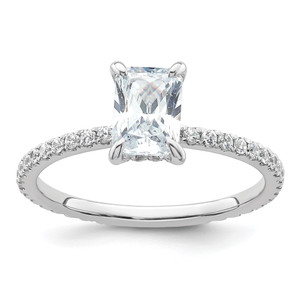 14k White Gold 1 1/3 carat Certified Lab Grown Diamond VS/SI+ G+ Radiant Complete Solitaire with Flair Engagement Ring